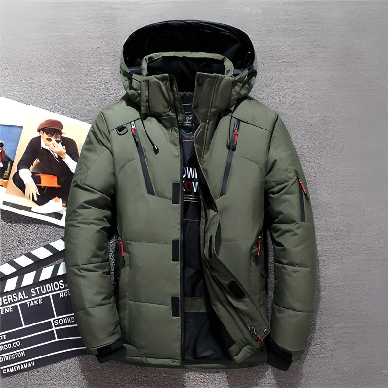 Warme Herren Winterjacke mit Kapuze und Reißverschluss