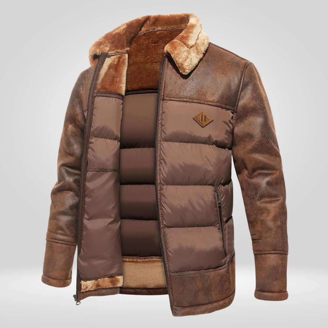 Herren Winterjacke Warm Pelz Kragen Reißverschluss