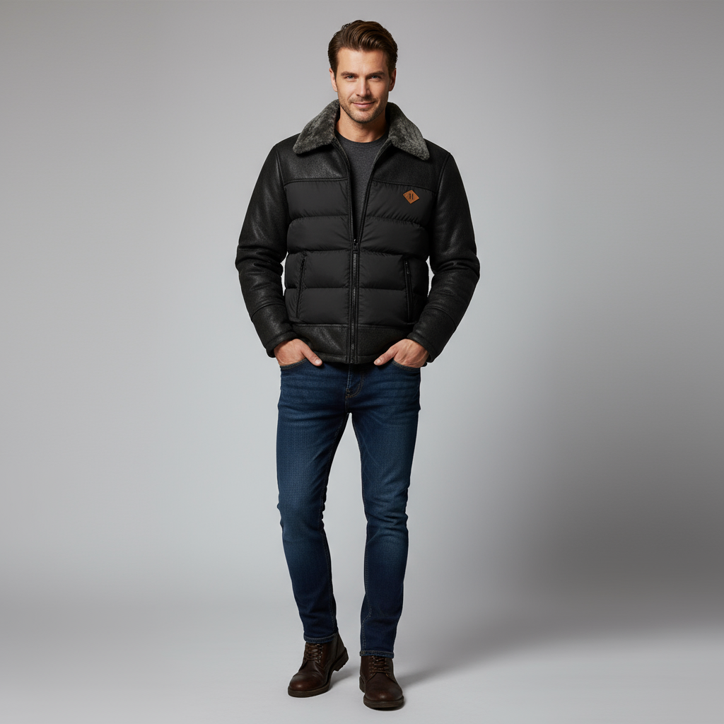 Herren Winterjacke Warm Pelz Kragen Reißverschluss - IdealeKleiden