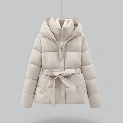 Stylische Damen Pufferjacke Mit Kapuze und Gürtel