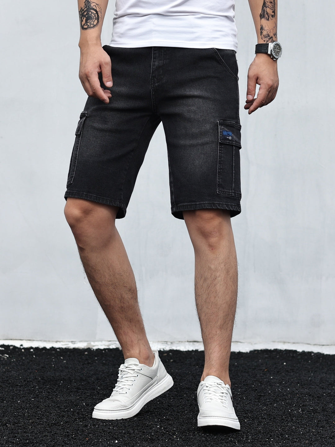 Bequeme Herren Cargo Shorts Denim Stretch