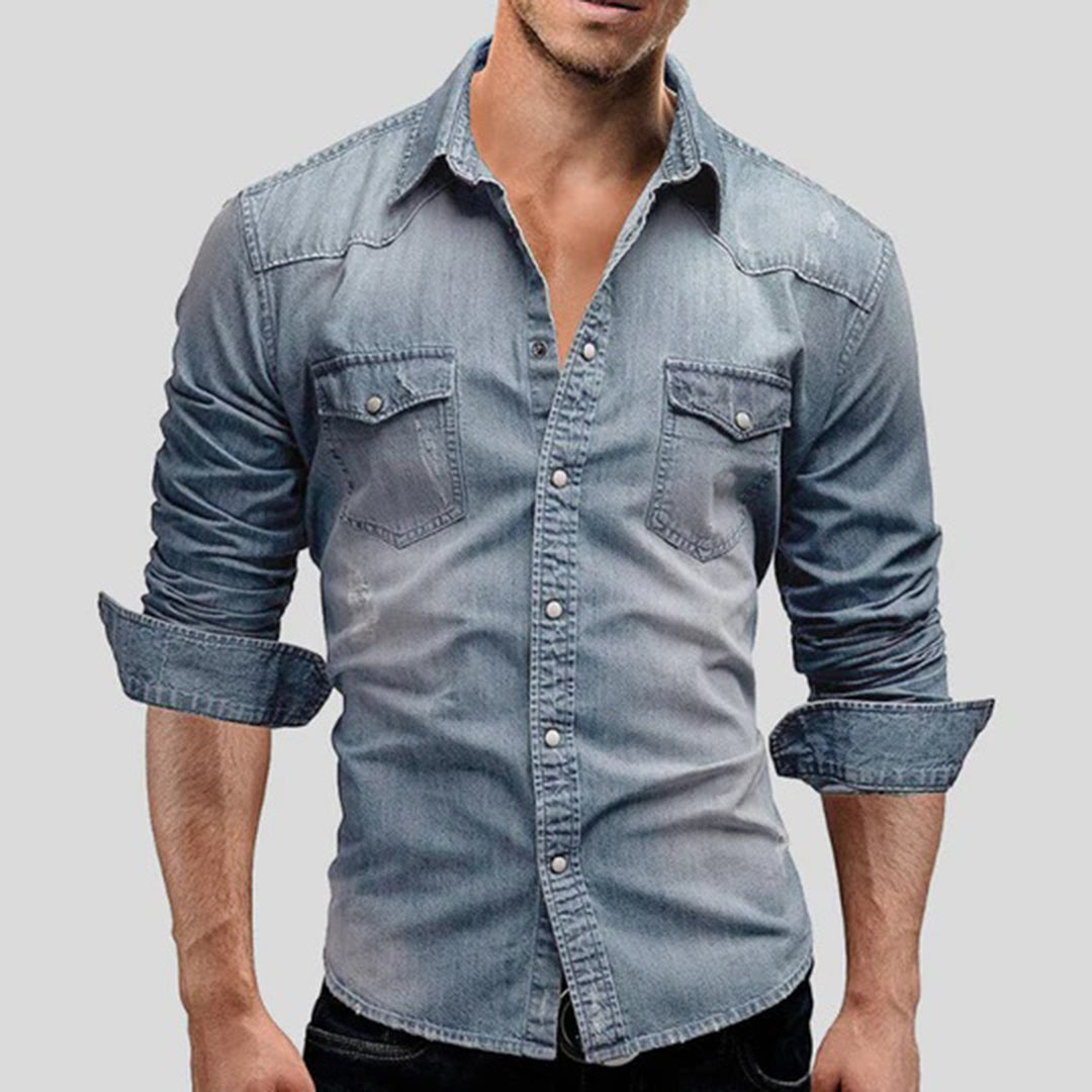 Herren Slimfit Jeanshemd Langarm Knöpfe