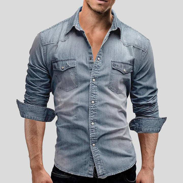 Herren Slimfit Jeanshemd Langarm Knöpfe