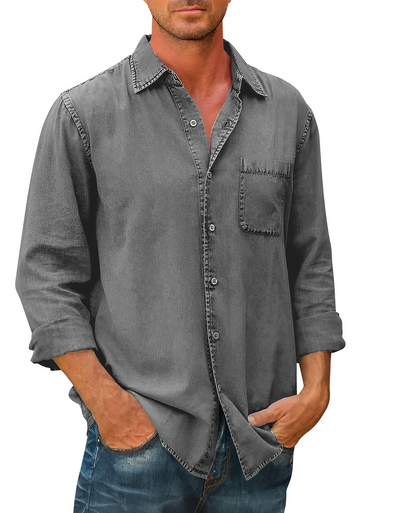 Herren Denim Hemd Langarm Modern Kragen