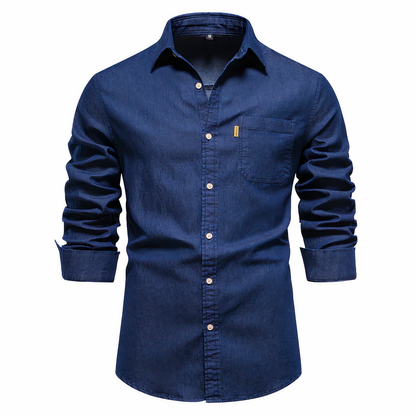 Herren Hemd Slim Fit Langarm Blau Denim