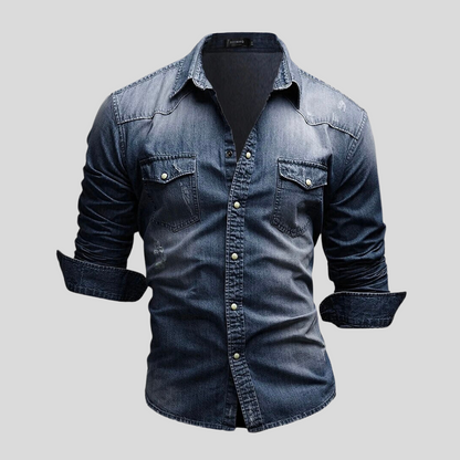 Herren Slimfit Hemd Langarm Blau Denim