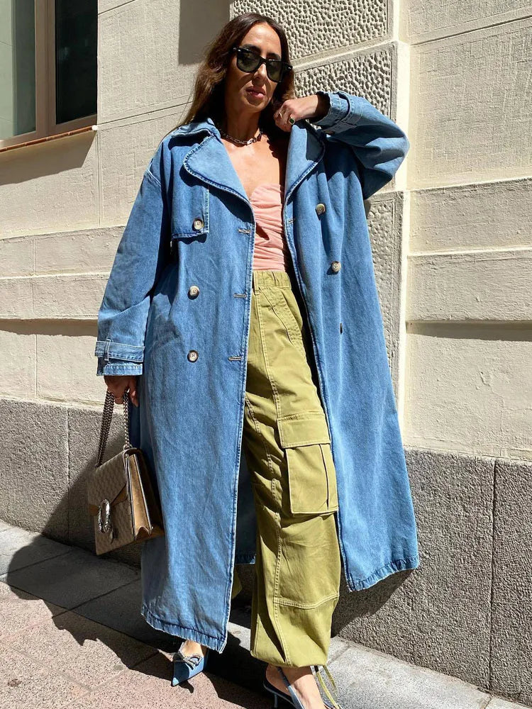 Damen Trenchcoat Lang Elegant mit Gürtel - IdealeKleiden