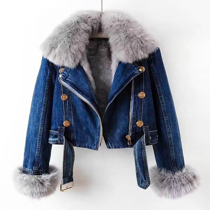 Elegante Pelzjacke Weich Plüschfutter