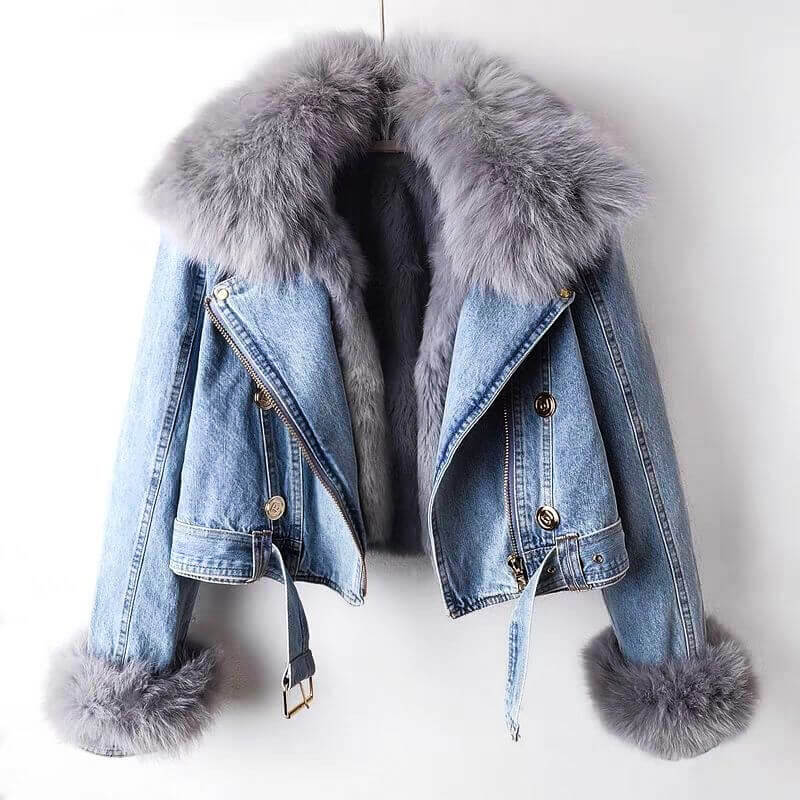Elegante Pelzjacke Weich Plüschfutter