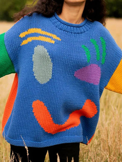 Übergrößenes Strickkleid Lang Gemütlich Abstraktes Muster