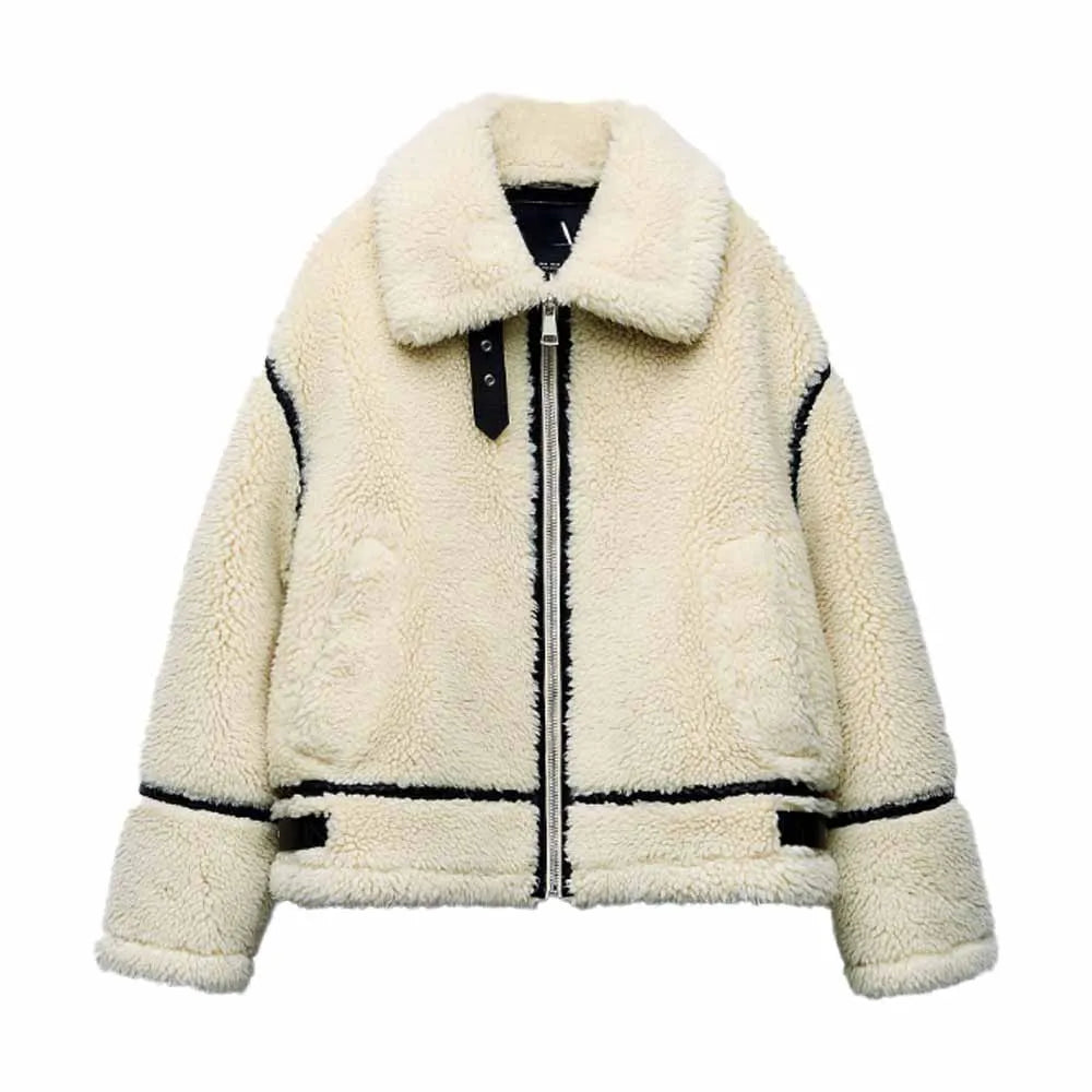 Übergröße Teddyjacke Hoher Kragen Kontrast