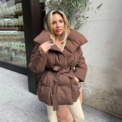 Damen Winterparka Dick Warm Mit Gürtel