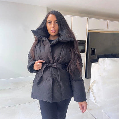 Damen Winterparka Dick Warm Mit Gürtel - IdealeKleiden