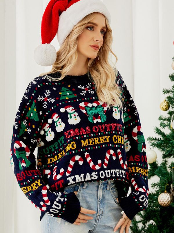Weihnachtspullover Frauen Festlich Rot Weiss