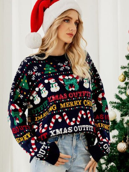 Weihnachtspullover Frauen Festlich Rot Weiss