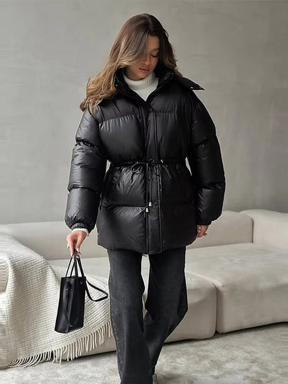 Winter Steppjacke Damen Kordelzug Glänzend - IdealeKleiden