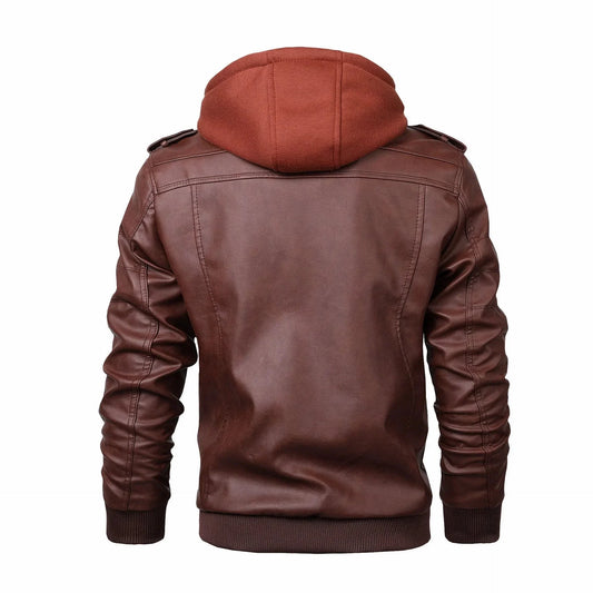 Stilvolle Lederjacke Mit Kapuze - IdealeKleiden