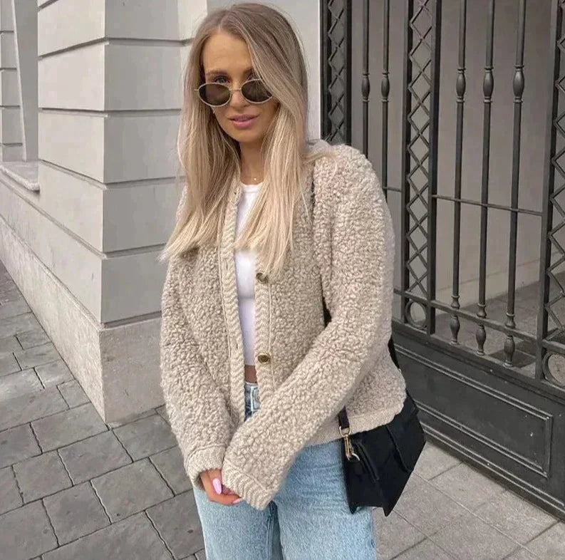 Weiche Teddyjacke Mit Knöpfen Damen - IdealeKleiden