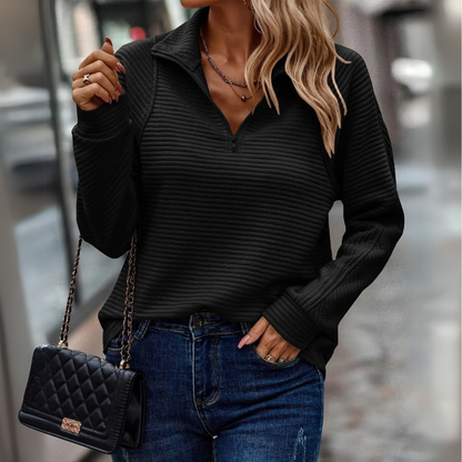 Stylischer Pullover Reißverschluss Kragen Damen