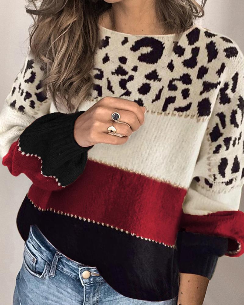 Stylisches Sweatshirt Streifen Leopardenlook - IdealeKleiden