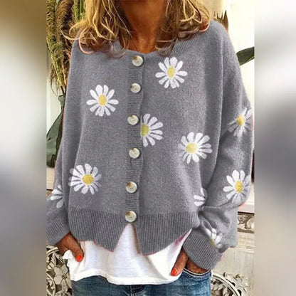 Damen Strickjacke Langarm Blumenmuster Elegance