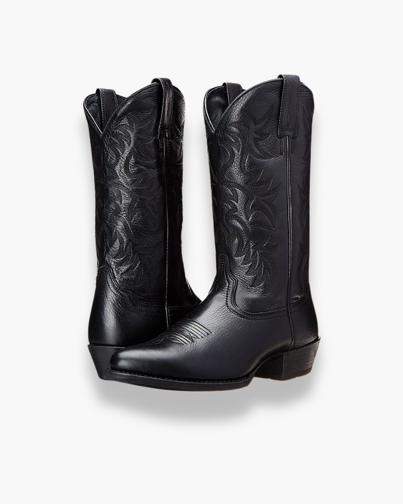 Stilvolle Damen Cowboy Boots Schwarz Leder