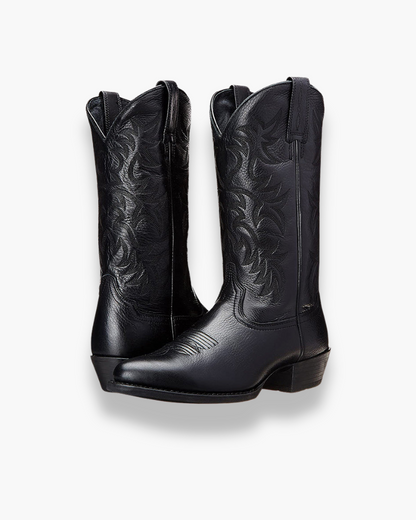 Stilvolle Damen Cowboy Boots Schwarz Leder