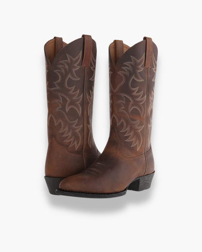 Stilvolle Damen Cowboy Boots Schwarz Leder