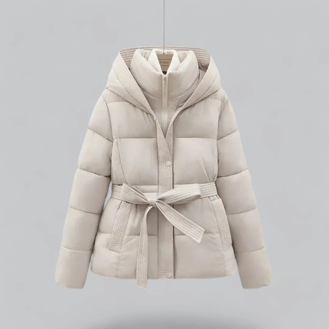 Stylische Winterjacke Kapuze Gürtel