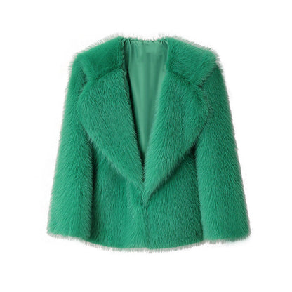 Weiße Kunstpelzjacke Damen Langärmlig