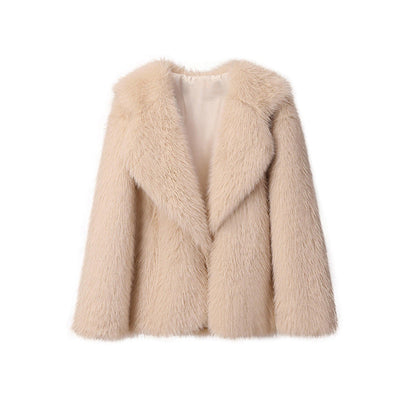 Weiße Kunstpelzjacke Damen Langärmlig - IdealeKleiden