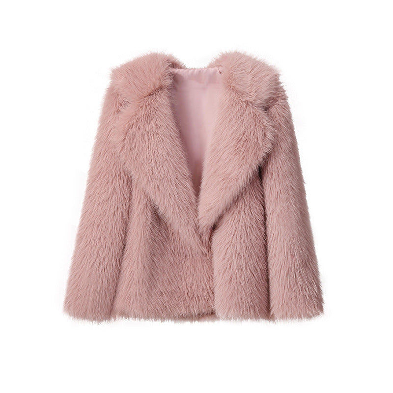 Weiße Kunstpelzjacke Damen Langärmlig