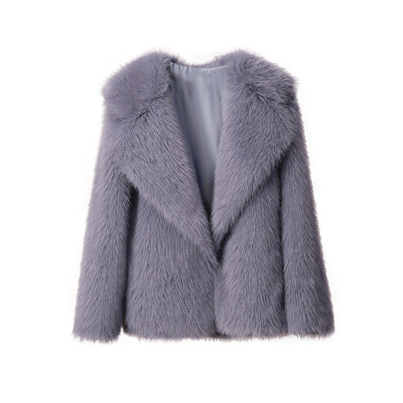 Weiße Kunstpelzjacke Damen Langärmlig