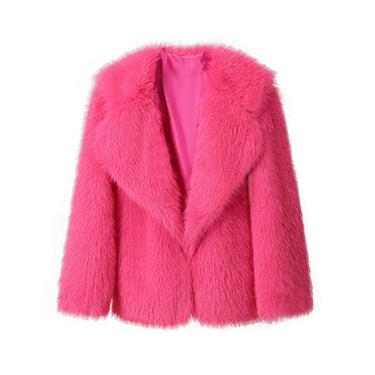 Weiße Kunstpelzjacke Damen Langärmlig