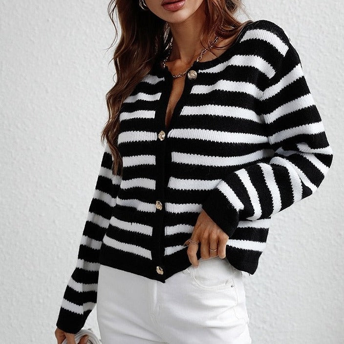 Damen Cardigan Streifenmuster Weich und Bequem