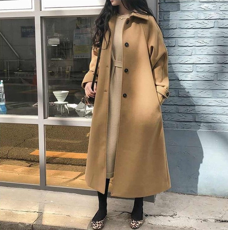Eleganter Damen Wintermantel Lang mit Gürtel und Knöpfen