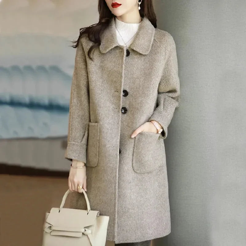 Wollmantel Damen Koreanischer Stil Elegent