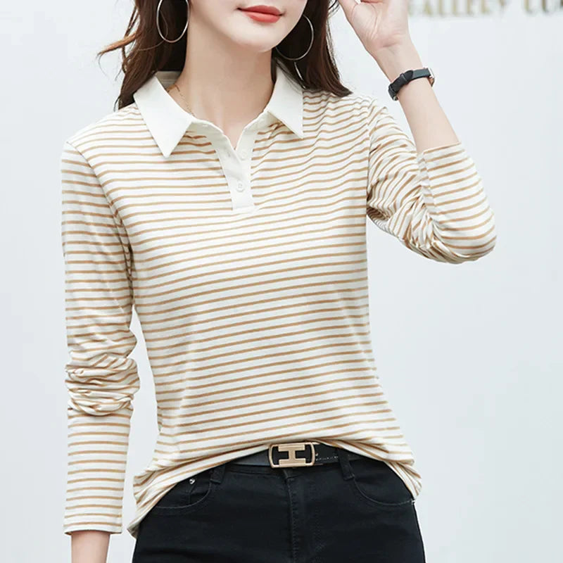 Elegantes Damen Poloshirt Langarm Baumwolle