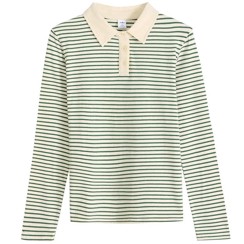 Elegantes Damen Poloshirt Langarm Baumwolle - IdealeKleiden
