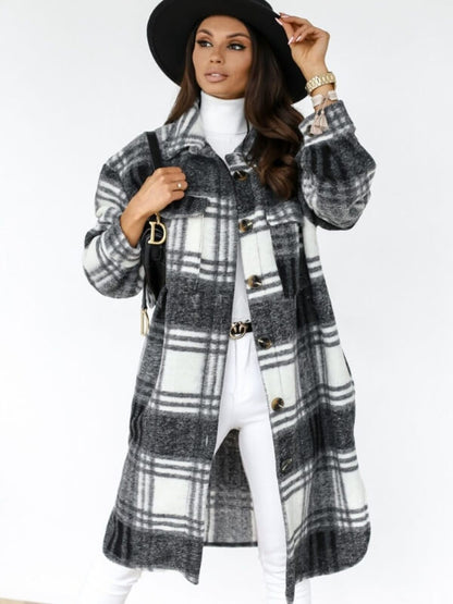 Lange Karierte Blazer Damenjacke