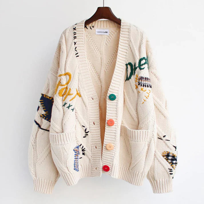Frauen Strickjacke Patchwork Style - IdealeKleiden
