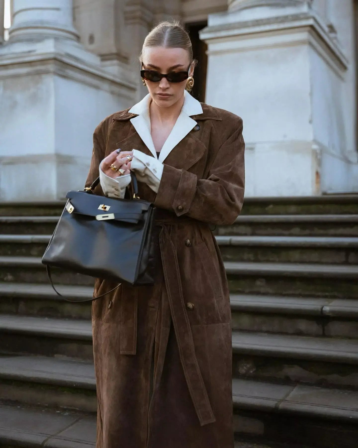 Damen Trenchcoat Wildeleder Elegant mit Taillengürtel