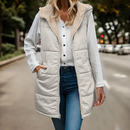 Damen Fleeceweste Kapuzenjacke Warm