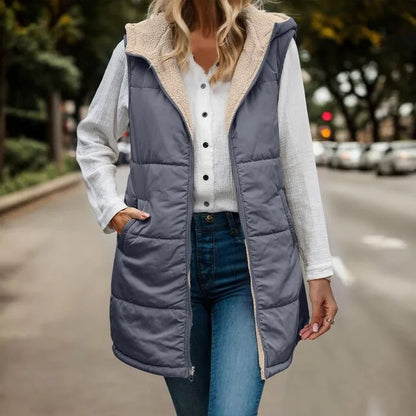 Damen Fleeceweste Kapuzenjacke Warm