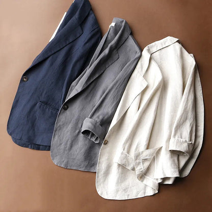 Eleganter Leinen Blazer Damen Minimal Chic - IdealeKleiden