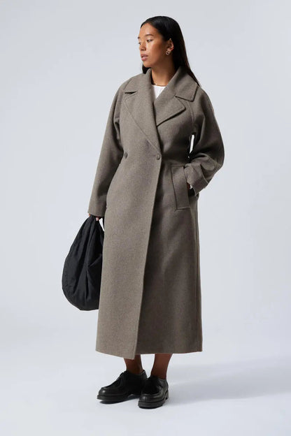 Damen Oversized Wollmantel Modern Breit Revers