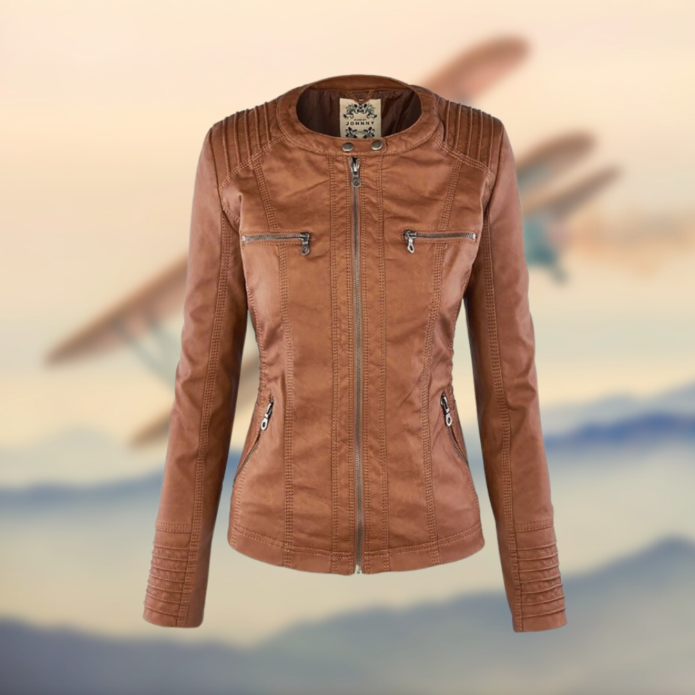 Stilvolle Damen Lederjacke Kapuze - IdealeKleiden