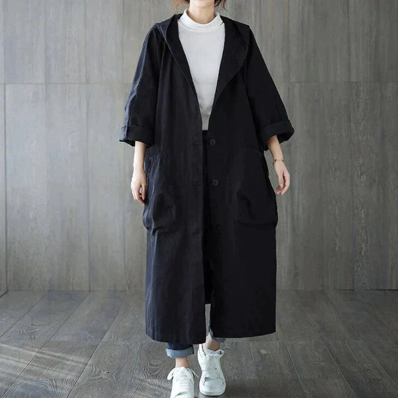 Eleganter Trenchcoat Lang Oversized Kapuze