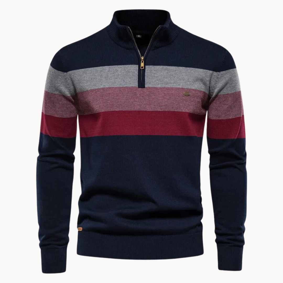 Herren Pullover Slim Fit Streifen Design Reißverschluss - IdealeKleiden