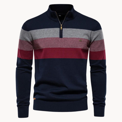 Herren Pullover Slim Fit Streifen Design Reißverschluss - IdealeKleiden